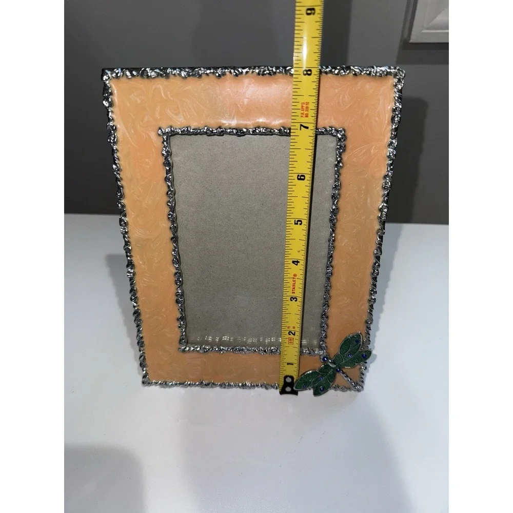 Dragonfly Orange Yellow Enamel Photo‎ Frame Jeweled Rectangle Metal
